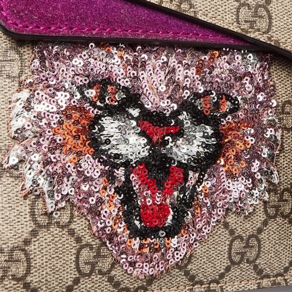 Gucci Beige GG Supreme Canvas Embroidered Sequin Small Dionysus Shoulder Bag - Picture 6 of 12